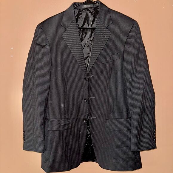 Alfani Men's Three Button 100% Wool Black Pinstripe Blazer Coat Jacket 38R - Picture 1 of 9